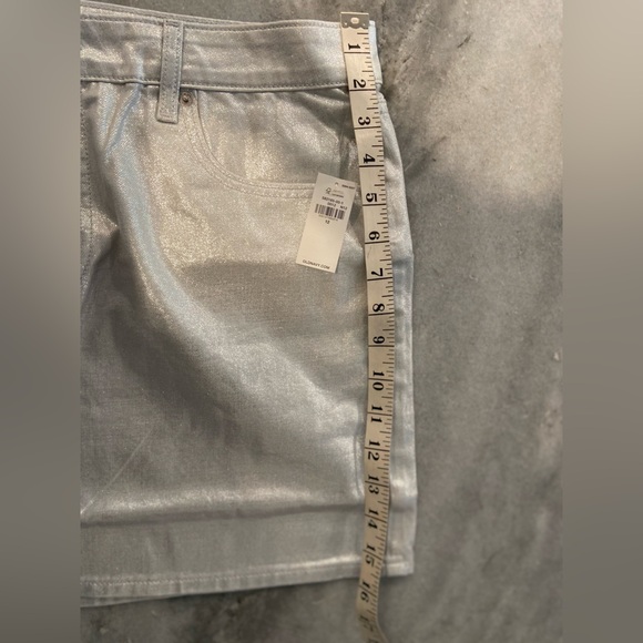 NWT Old Navy Size 12 Silver Shine Metallic Zip Stretch Denim A Line Mini Skirt - Picture 11 of 12
